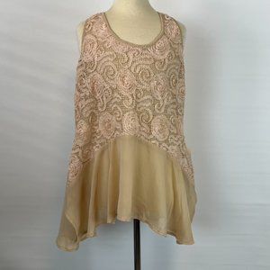YA Los Angeles Cream Lace Tank Top Blouse Shirt ((size Large))